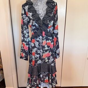 Floral Long Sleeve Wrap Dress